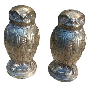 Rare Silver Plated Mauro Manetti Sculptural Owls Salt And Pepper Shakers 3.5"T